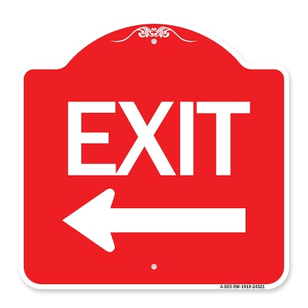 Designer Series Sign-Exit With Left Arrow, Red & White Aluminum Architectural Sign